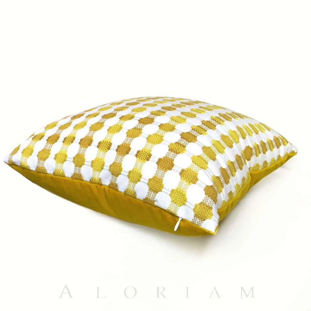 Designer Yellow White Checks Geometric Pillow Cover