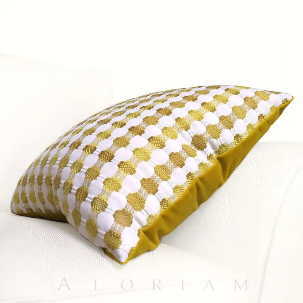 Designer Yellow White Checks Geometric Pillow Cover