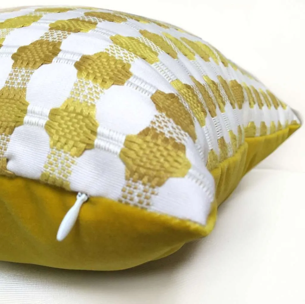 Designer Yellow White Checks Geometric Pillow Cover