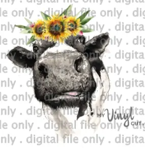 Digital File Heifer Cow with Sunflower Crown