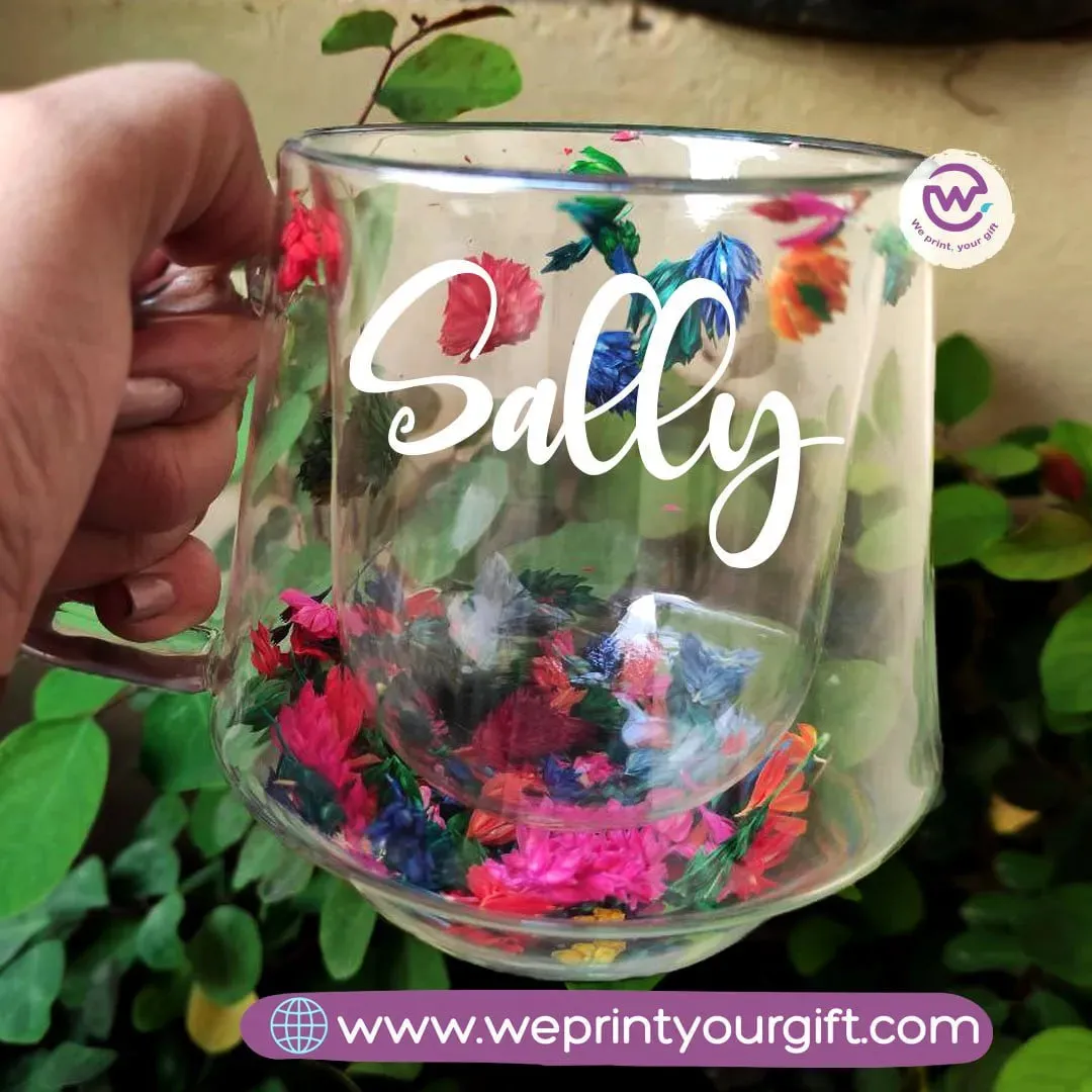 Double Wall Glass Cup with Dry Flowers