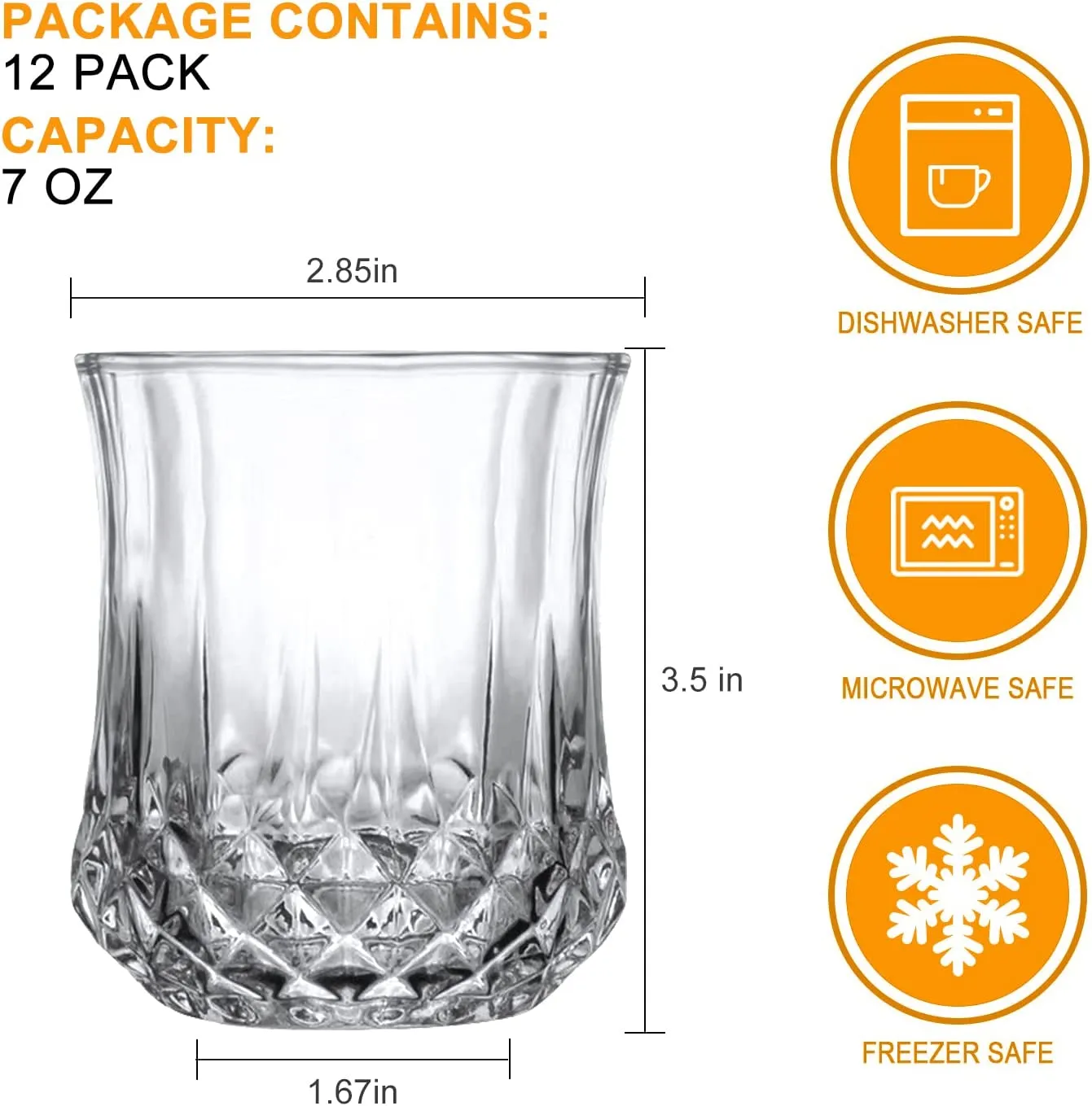 EK CHIC HOME 7oz Drinking Glass, Fine Bar Glasses for Cocktails