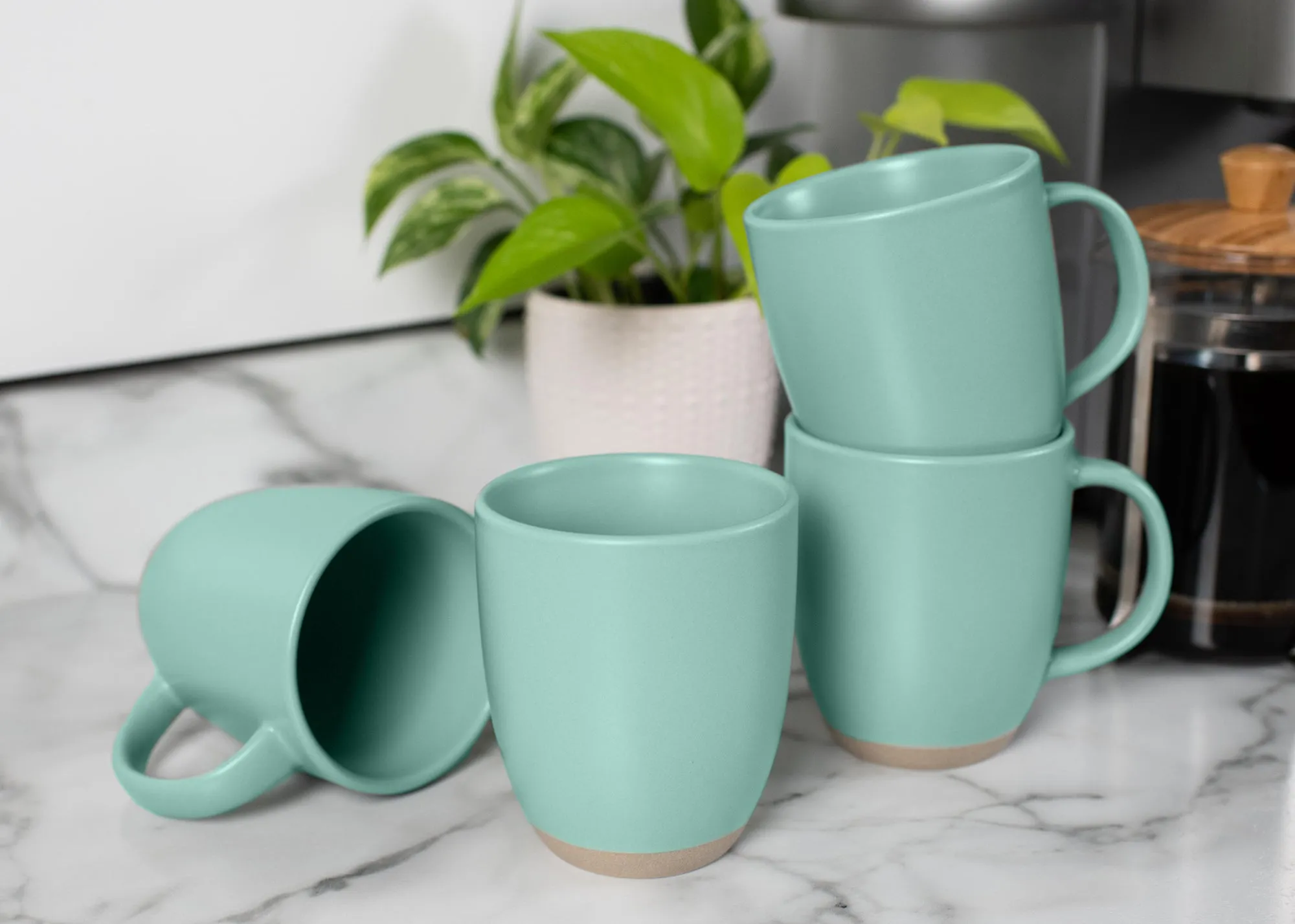 Elanze Designs Raw Clay Bottom Mint Green 13 ounce Ceramic Coffee Mugs Set of 4