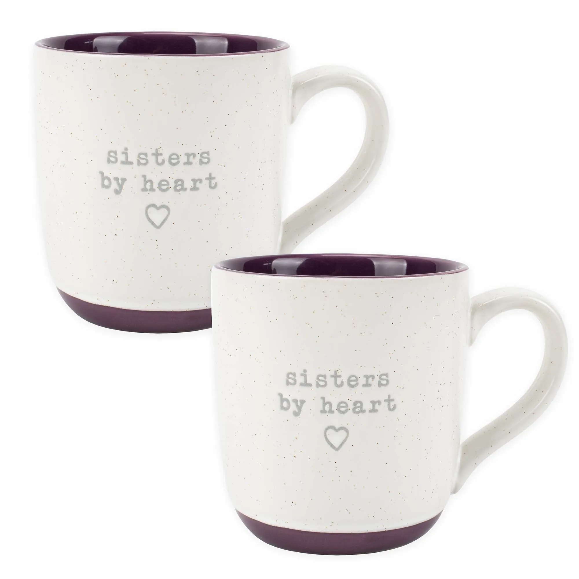 Elanze Designs Sisters By Heart Speckled Purple 13 ounce Ceramic Coffee Mugs Set of 2