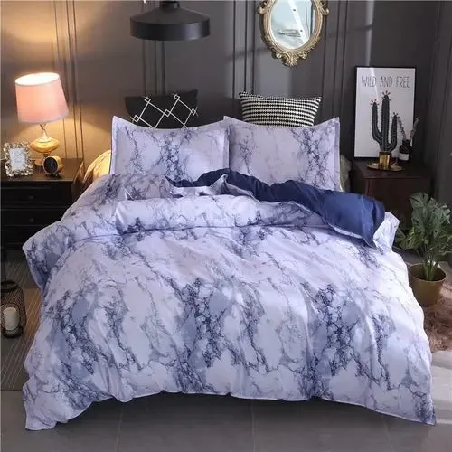 Elegant Marble-Patterned Polyester Bedding Set - Available in Twin, Queen, and King Sizes