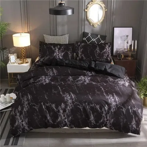 Elegant Marble-Patterned Polyester Bedding Set - Available in Twin, Queen, and King Sizes