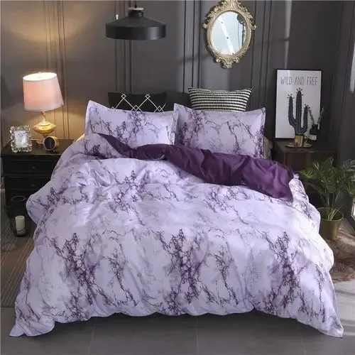 Elegant Marble-Patterned Polyester Bedding Set - Available in Twin, Queen, and King Sizes