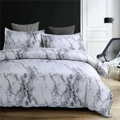 Elegant Marble-Patterned Polyester Bedding Set - Available in Twin, Queen, and King Sizes