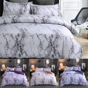 Elegant Marble-Patterned Polyester Bedding Set - Available in Twin, Queen, and King Sizes