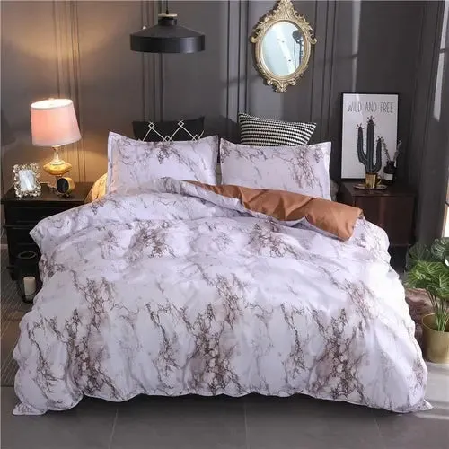 Elegant Marble-Patterned Polyester Bedding Set - Available in Twin, Queen, and King Sizes