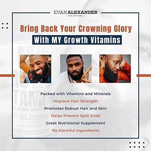 Evan Alexander Grooming My Growth Vitamins - 60 Tablets - Supports Natural Hair and Beard Growth - Nourish Hair and Beard Hair with Zinc, Biotin and Collagen - Beard Growth Vitamins