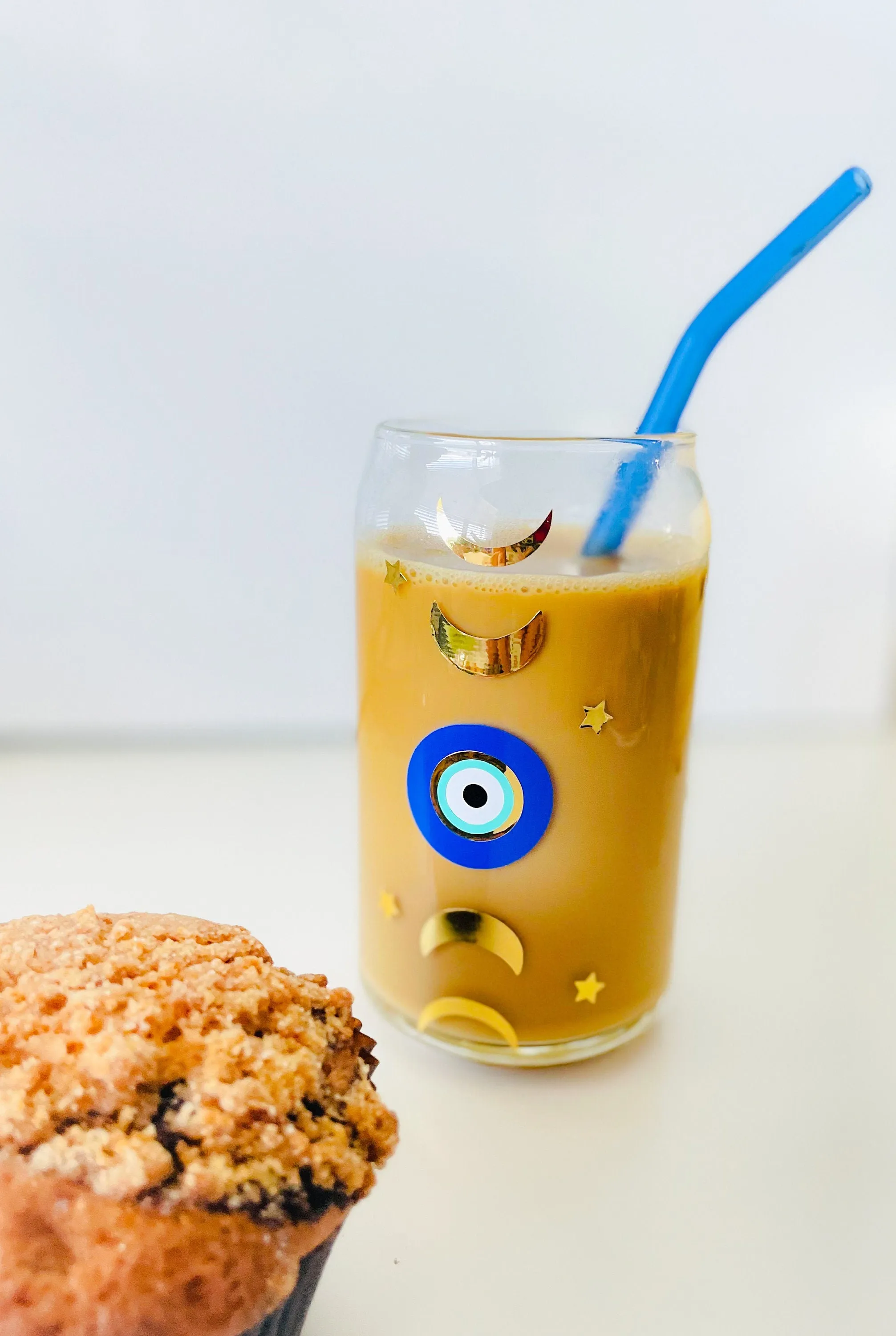 Evil Eye Moon Phases Glass Soda Beer With Glass Straw Moon Phases Glass Evil Eye Mug