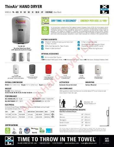 Excel Dryer ThinAir® TA-SBH-SI (Special Image) Hand Dryer with Electrostatic HEPA Filter - CUSTOM GRAPHICS on Brushed Stainless Steel Surface Mounted ADA-Compliant High Speed Automatic