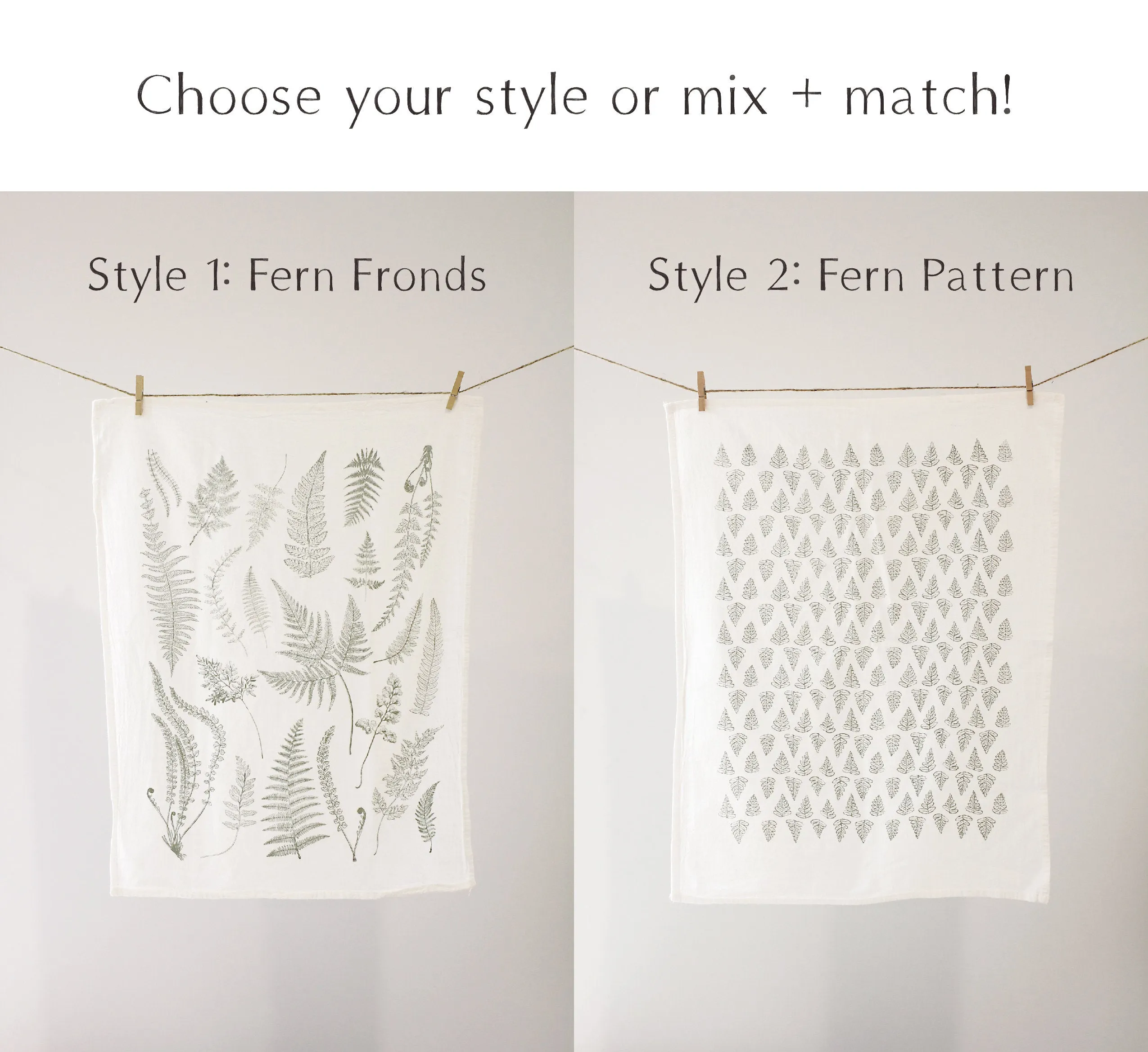 Fern Fronds Pattern Tea Towel Set of 2