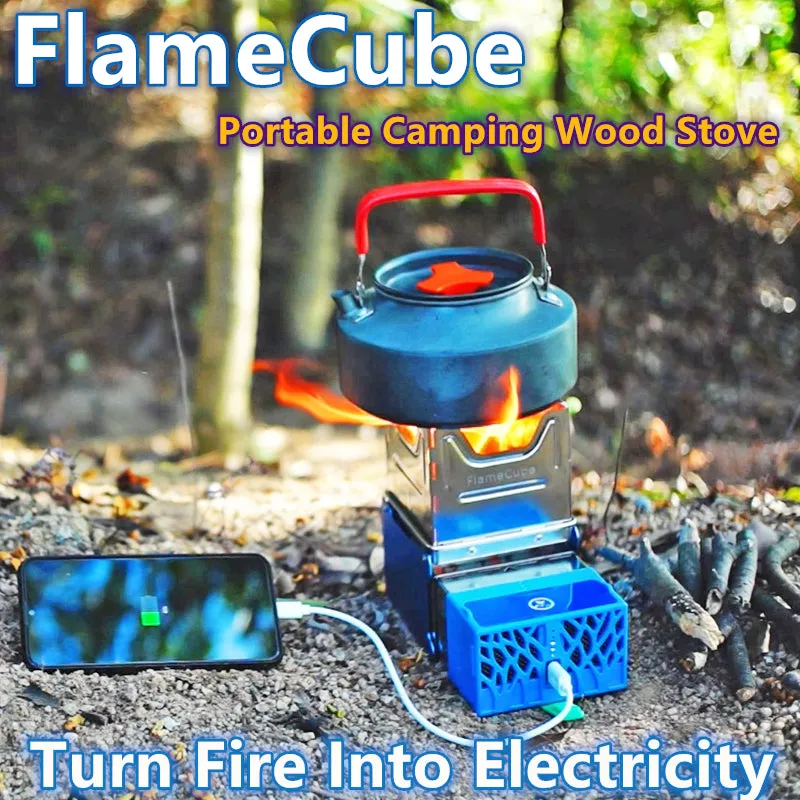 Flame Cube, Wood Burning and USB Charging Camping Stove