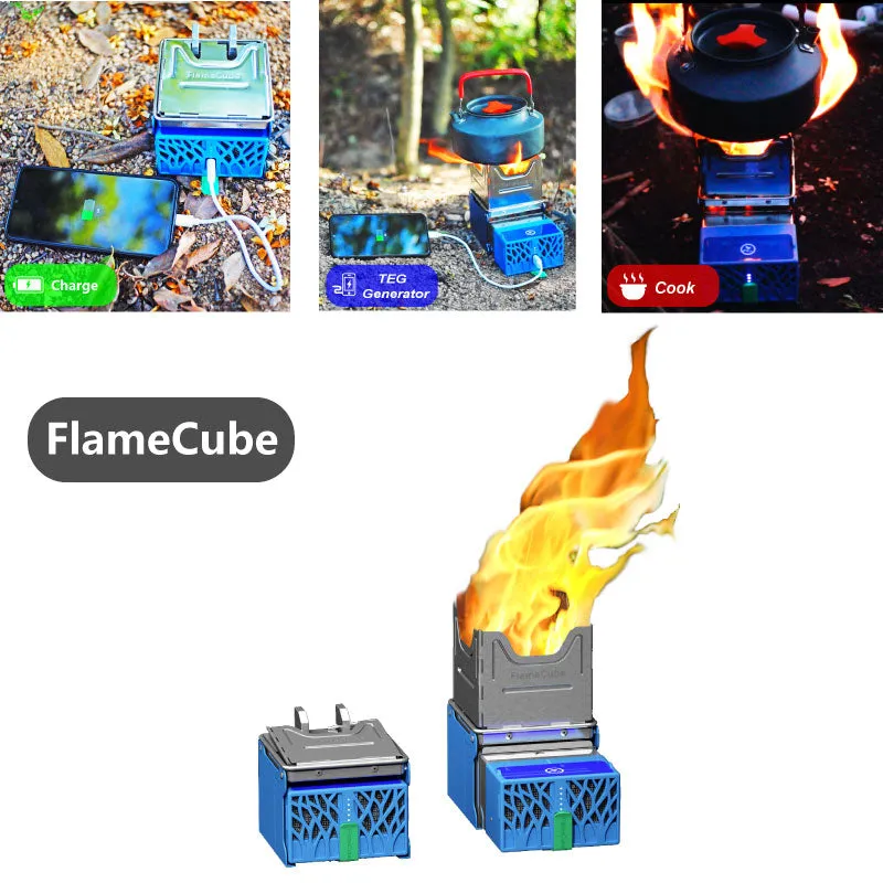 Flame Cube, Wood Burning and USB Charging Camping Stove