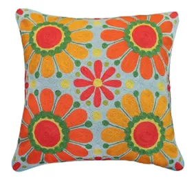 Flowers of Peace and Love Handcrafted Embroidered Pillow  (20"x 20")