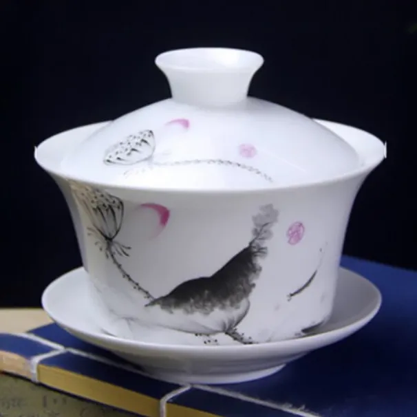 Gaiwan The Brewing Cup With Saucer Grey Floral Print - The Oriental Teacup Saucer And Lid