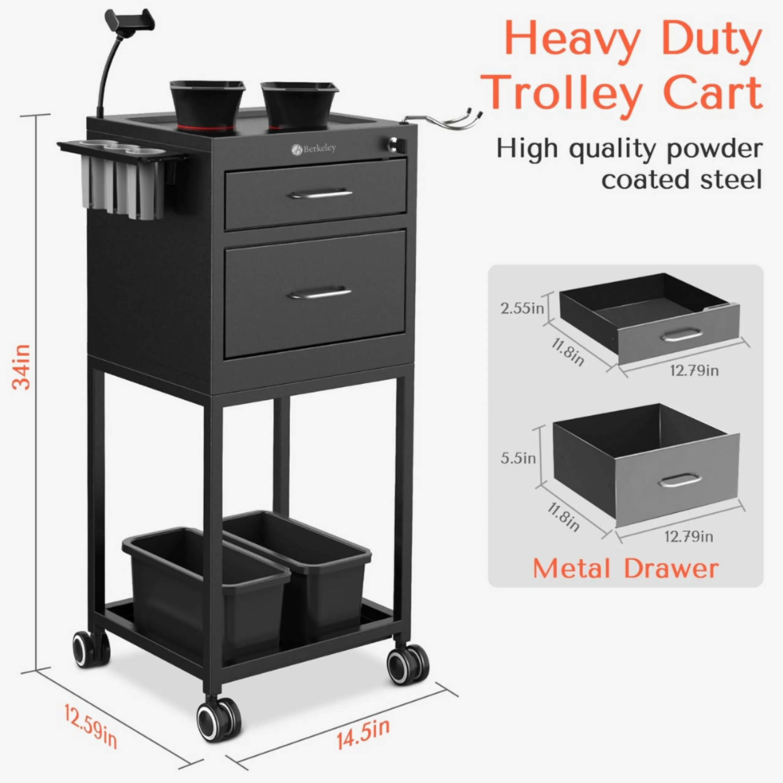 Glider Pro Metal Trolley with 2 Magnetic Bowls