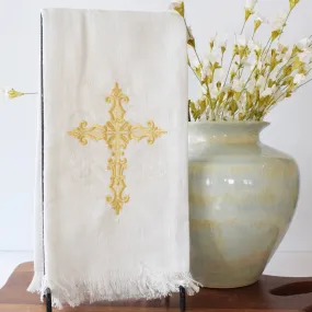 Gold and White Cross Hand Towel