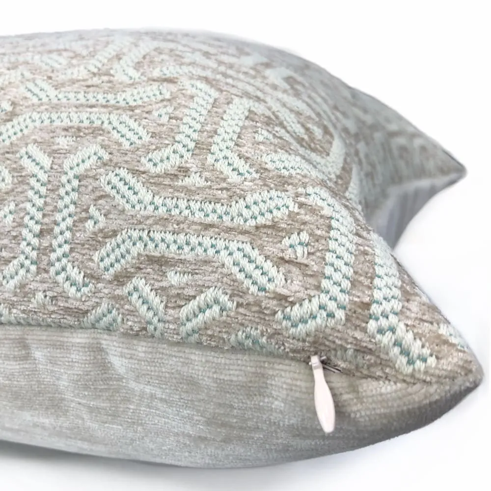 Gramercy I Aqua & Light Taupe Geometric Pillow Cover