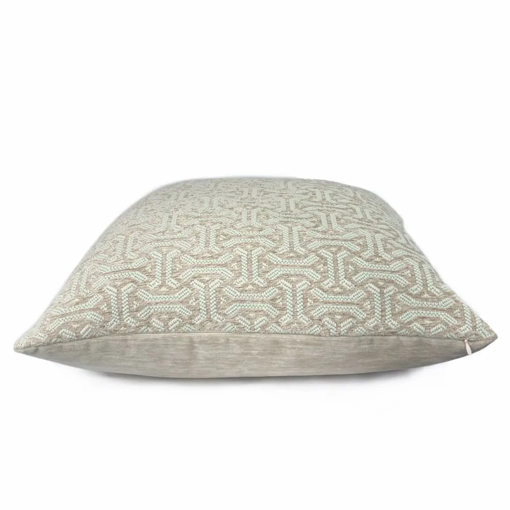 Gramercy I Aqua & Light Taupe Geometric Pillow Cover