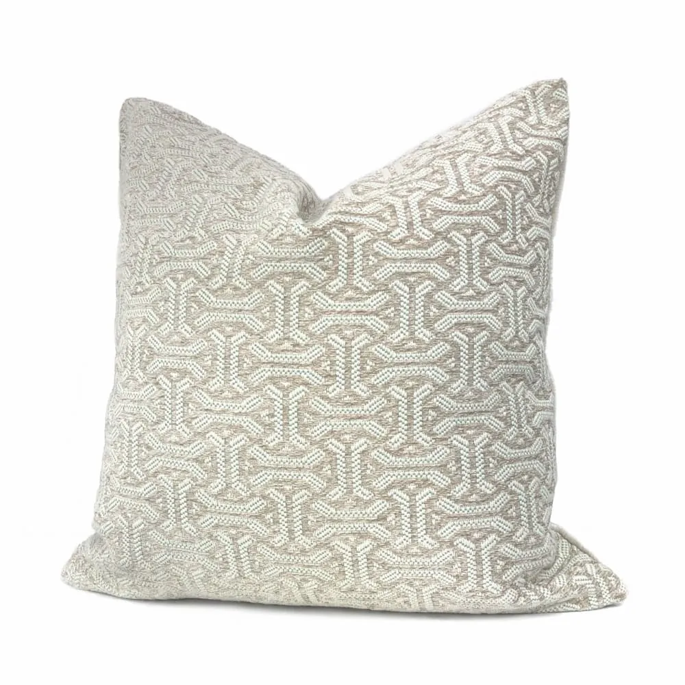 Gramercy I Aqua & Light Taupe Geometric Pillow Cover