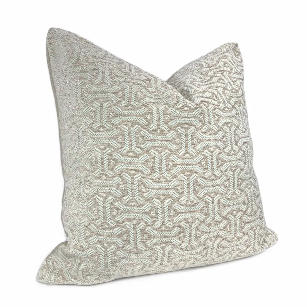 Gramercy I Aqua & Light Taupe Geometric Pillow Cover