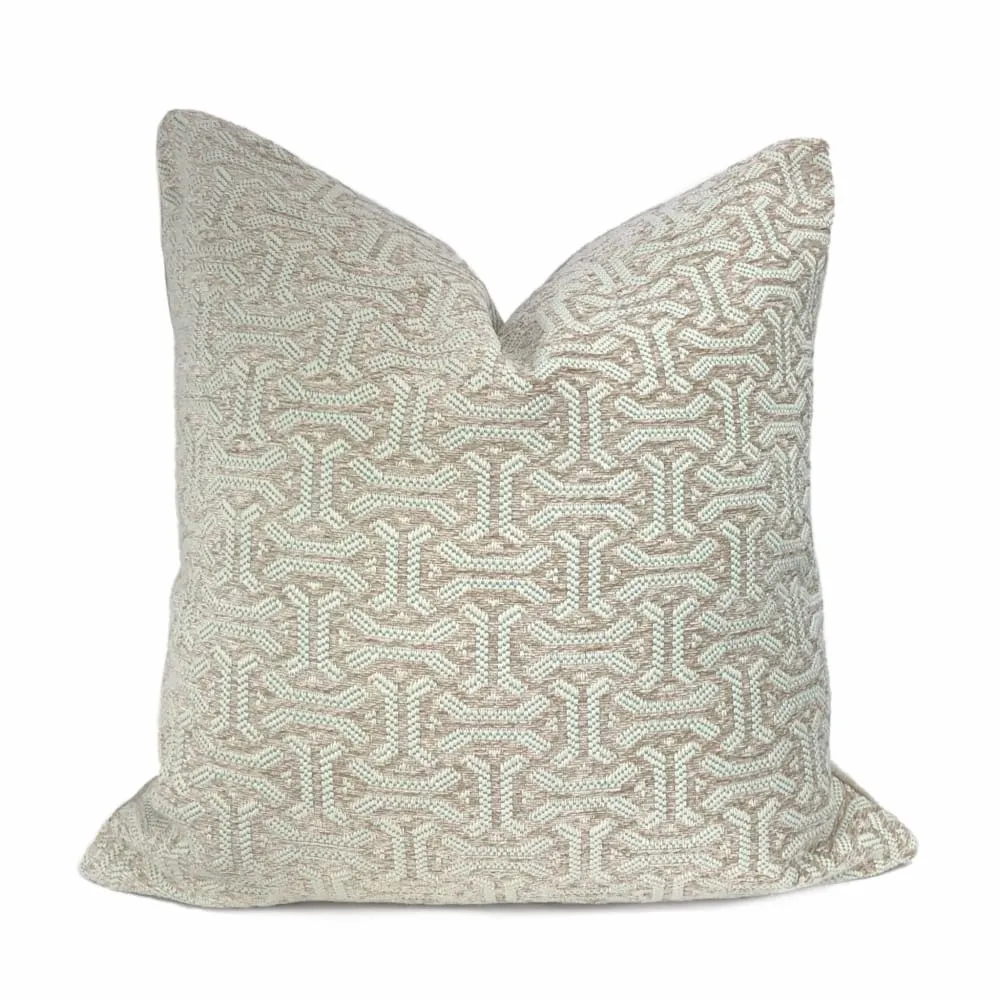 Gramercy I Aqua & Light Taupe Geometric Pillow Cover