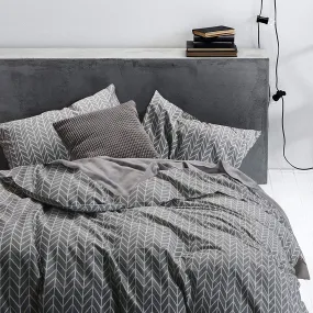 Gray Chevron Duvet Cover Set, 100% Cotton Bedding, Zig Zag