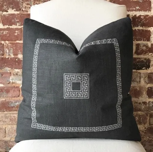 Greek Key Pillow - Charcoal