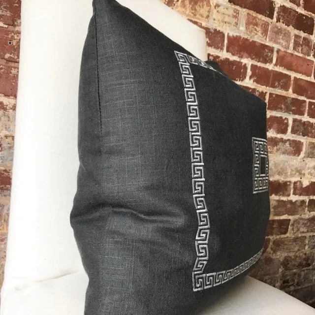 Greek Key Pillow - Charcoal