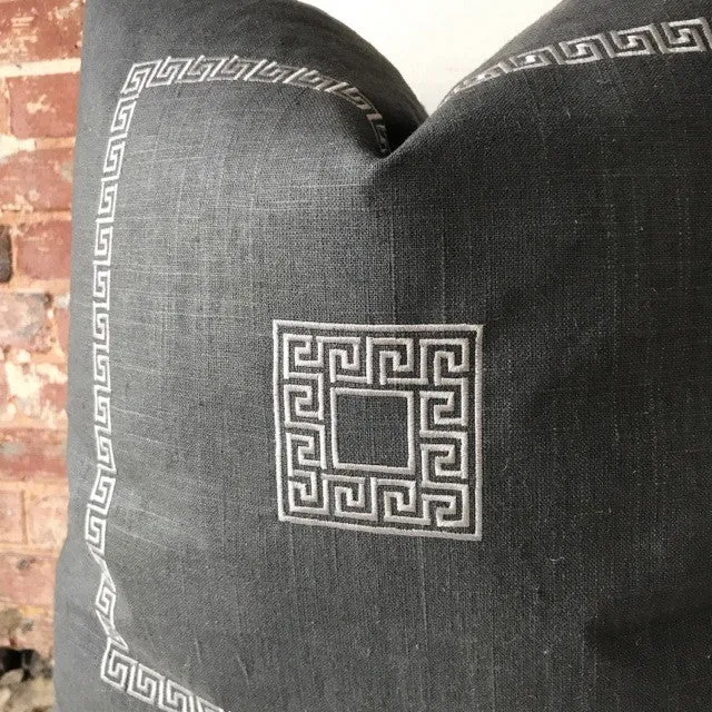 Greek Key Pillow - Charcoal