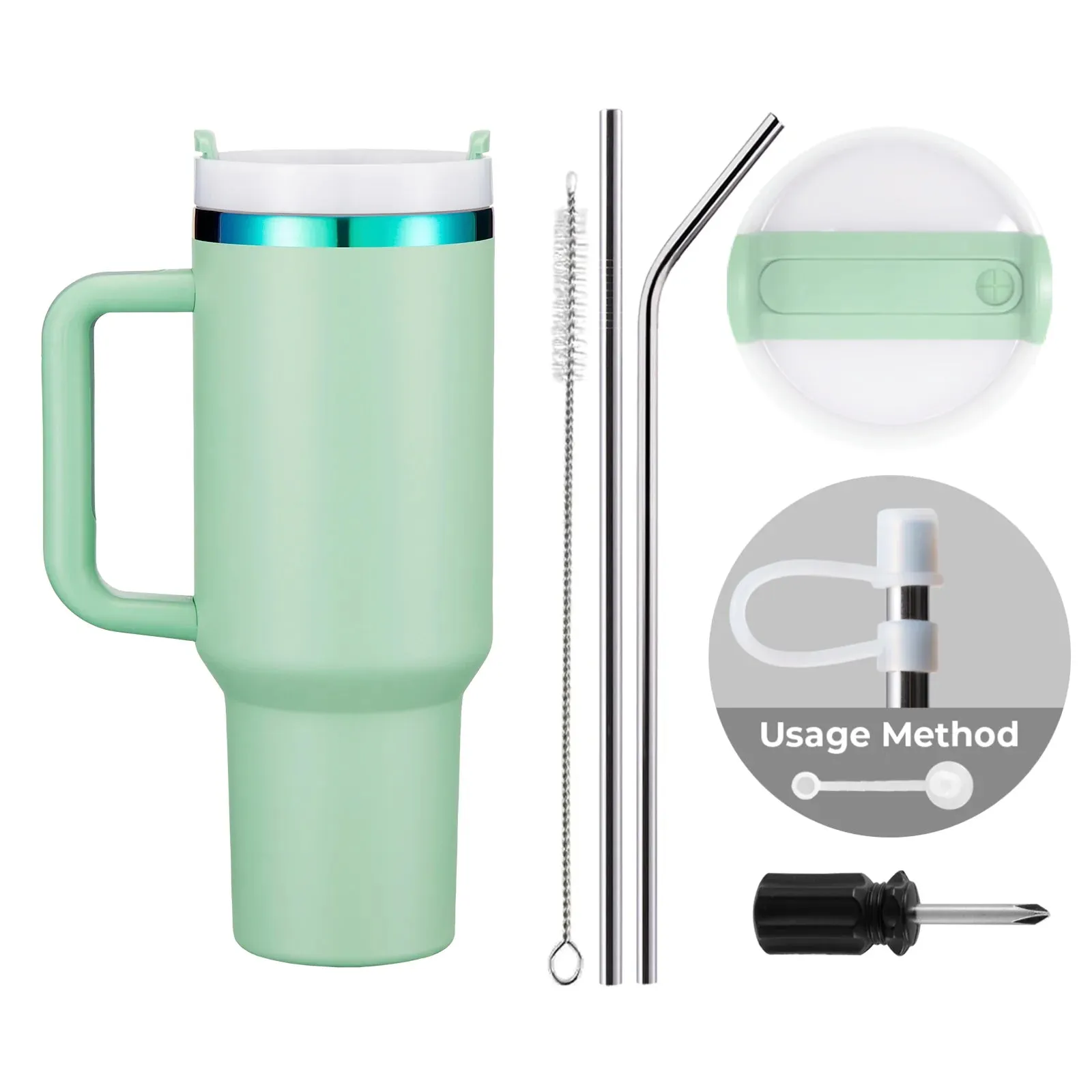 Green to Iridescent Stainless Steel Tumbler with Removable Handle (40oz)