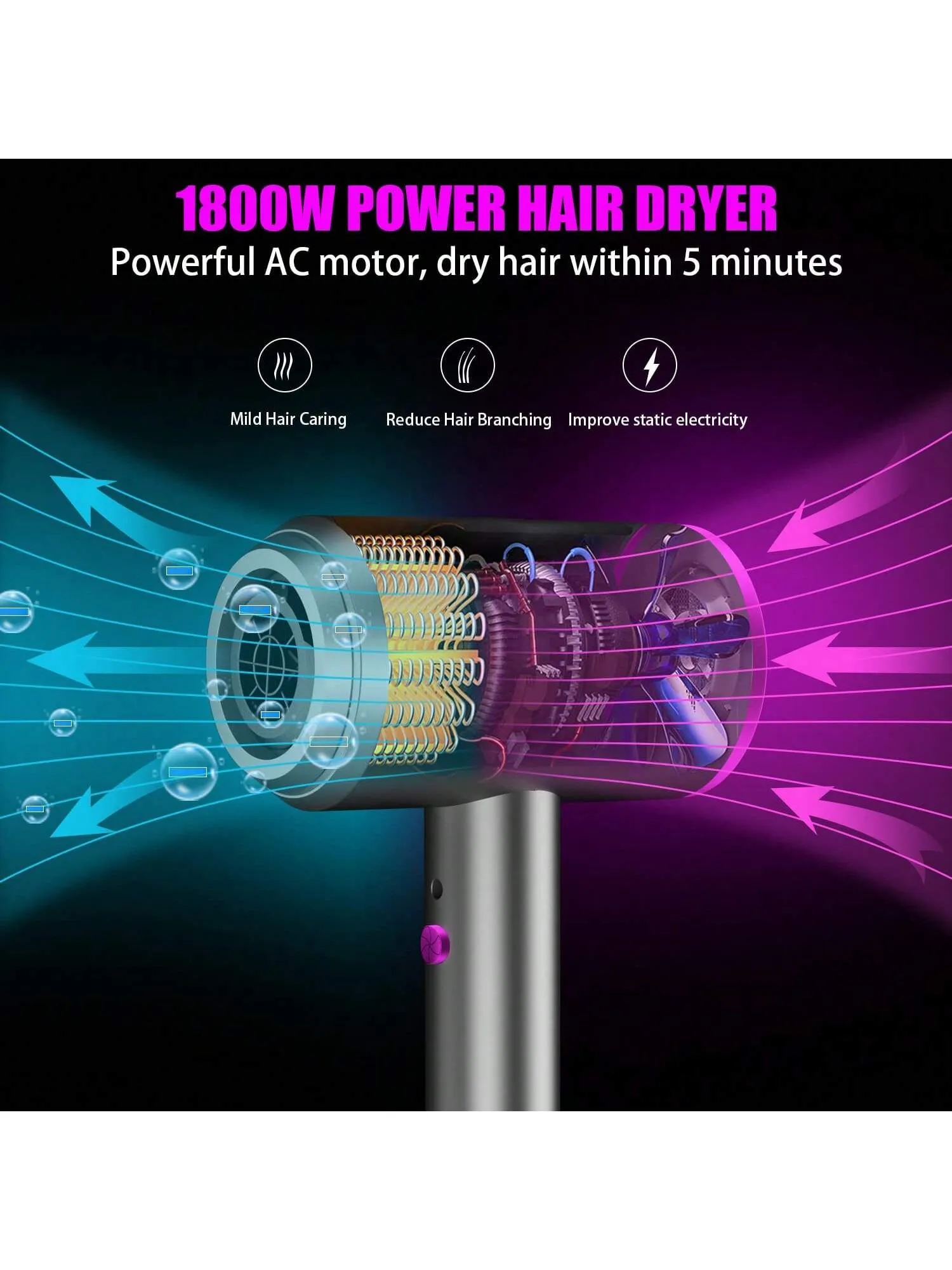 Hair Dryer With Diffuser Ionic Conditioning Powerful Fast Hairdryer Blow Dryer