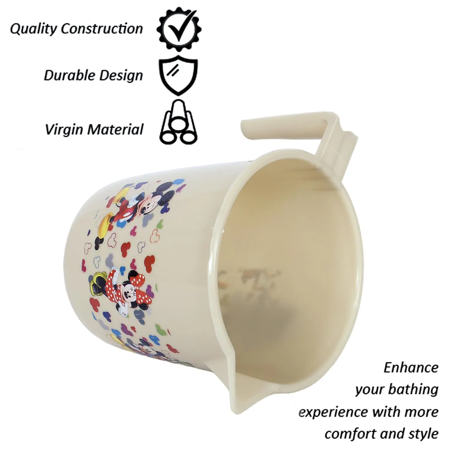 Heart Home Disney Team Bathroom Mug | Plastic Bath Mug for Bathroom | Mug for Bathroom | Mug for Toilet | Washroom Jug | 111 Bath Mug | 1 LTR | Pack of 2 | Multi