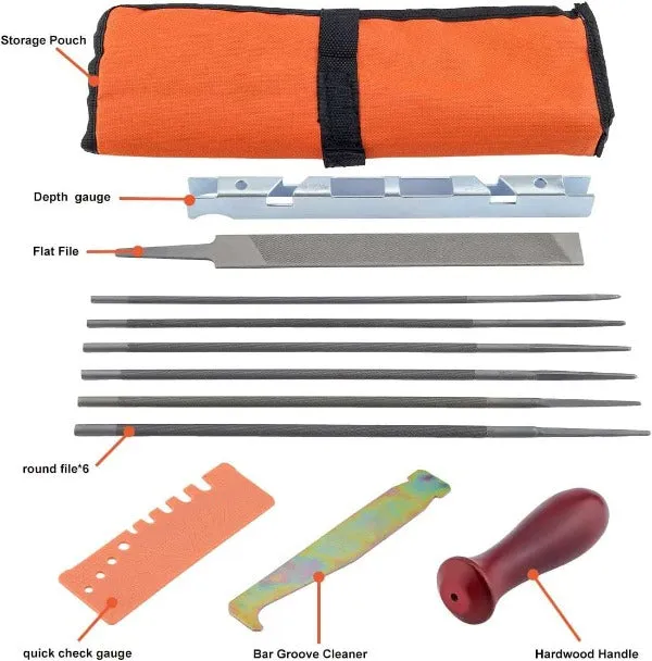 Hipa 12 Pack Chainsaw Sharpening Kit W 5/32 3/16 7/32 1/8 11/64 13/64 inch Round Files Depth & Quick Check Gauge File Guide 6 Inch Flat File for Stihl