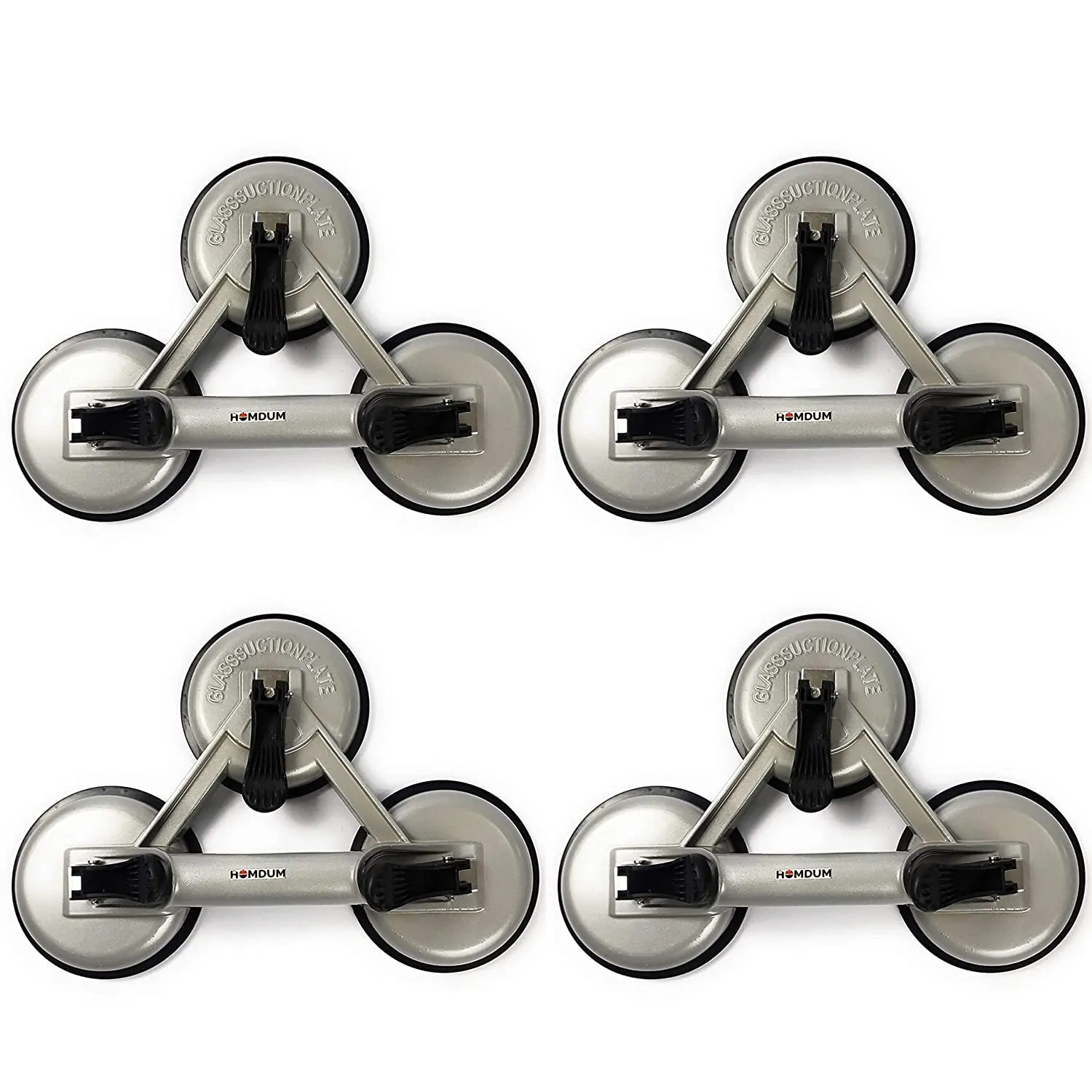 Homdum Aluminum 4.8” Lifting Suction Cup Plate Single/Three Handle Locking (3 claw) Sucker Flat Gripper for Lifting Mirror/Tiles/Granite slab, Glass Lifter.Pack of 4pc