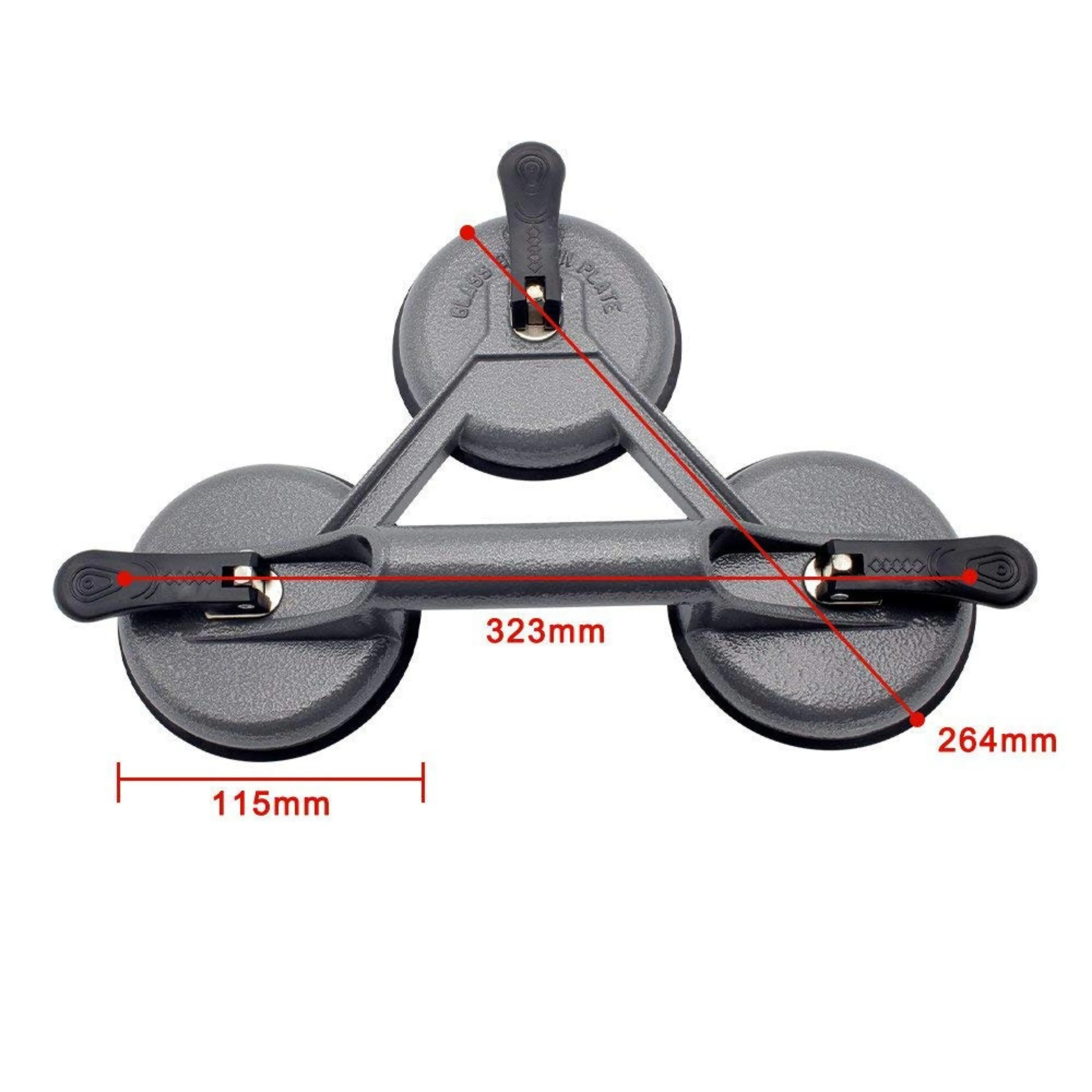 Homdum Aluminum 4.8” Lifting Suction Cup Plate Single/Three Handle Locking (3 claw) Sucker Flat Gripper for Lifting Mirror/Tiles/Granite slab, Glass Lifter.Pack of 4pc