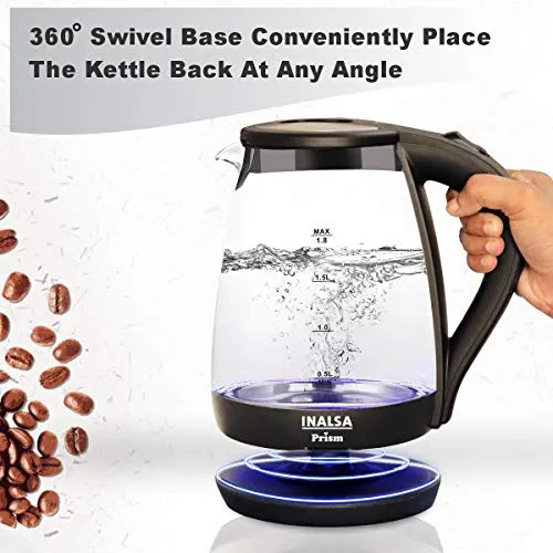 Inalsa Electric Kettle PRISM-1500W with LED Illumination,Boro-Silicate Body, 1.8 L Capacity, Glass Kettle