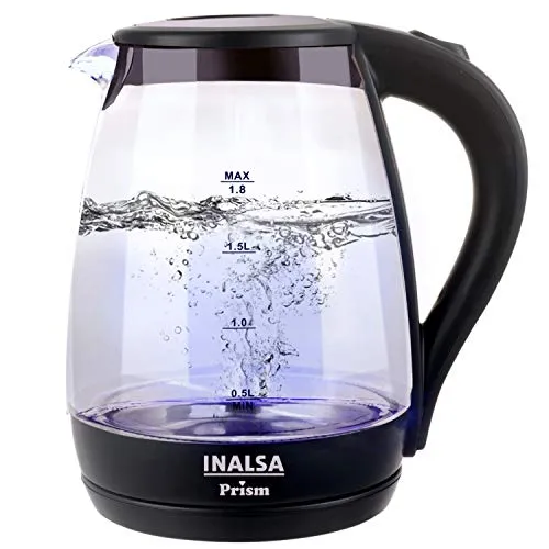 Inalsa Electric Kettle PRISM-1500W with LED Illumination,Boro-Silicate Body, 1.8 L Capacity, Glass Kettle