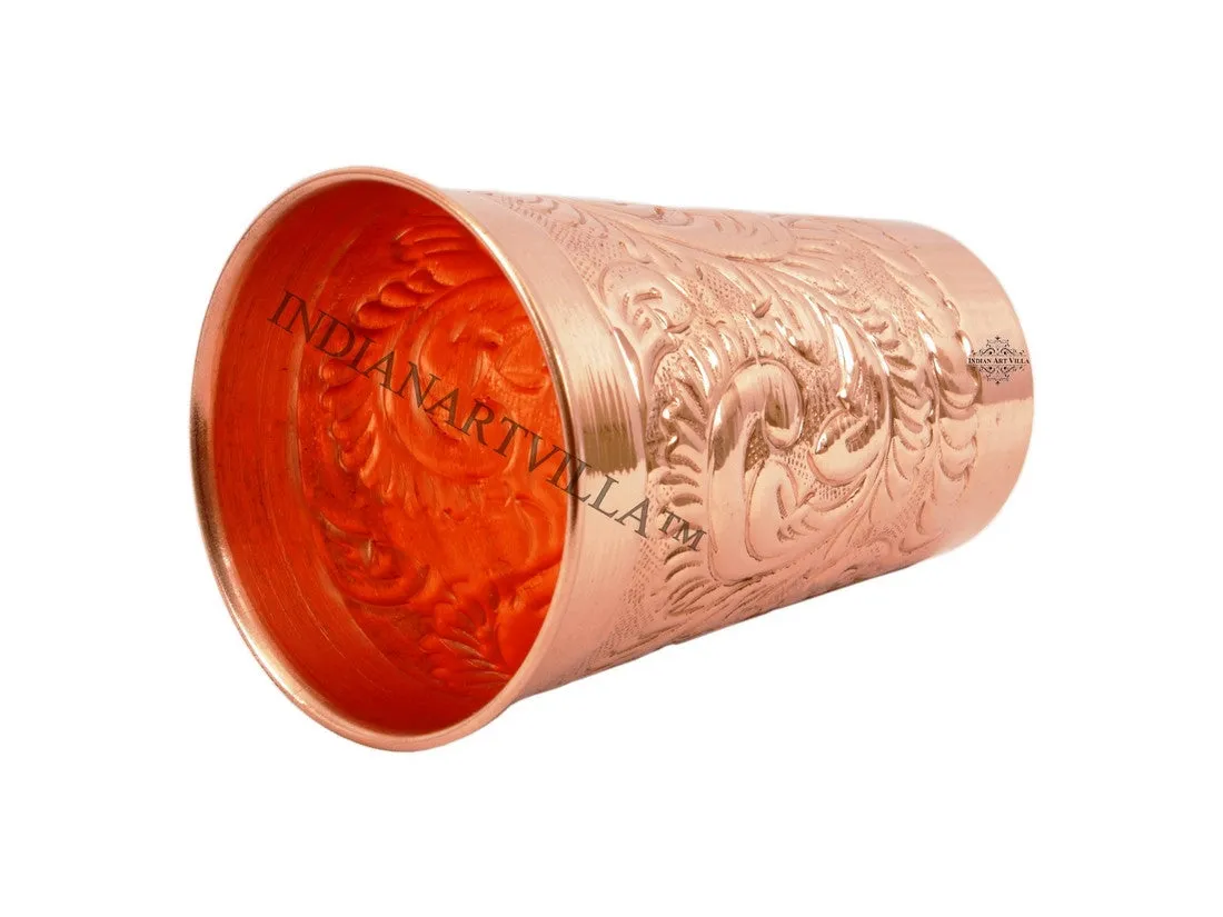 Indian Art Villa Pure Copper tumbler Glass Cup, Designer Small, 350 ML, Brown