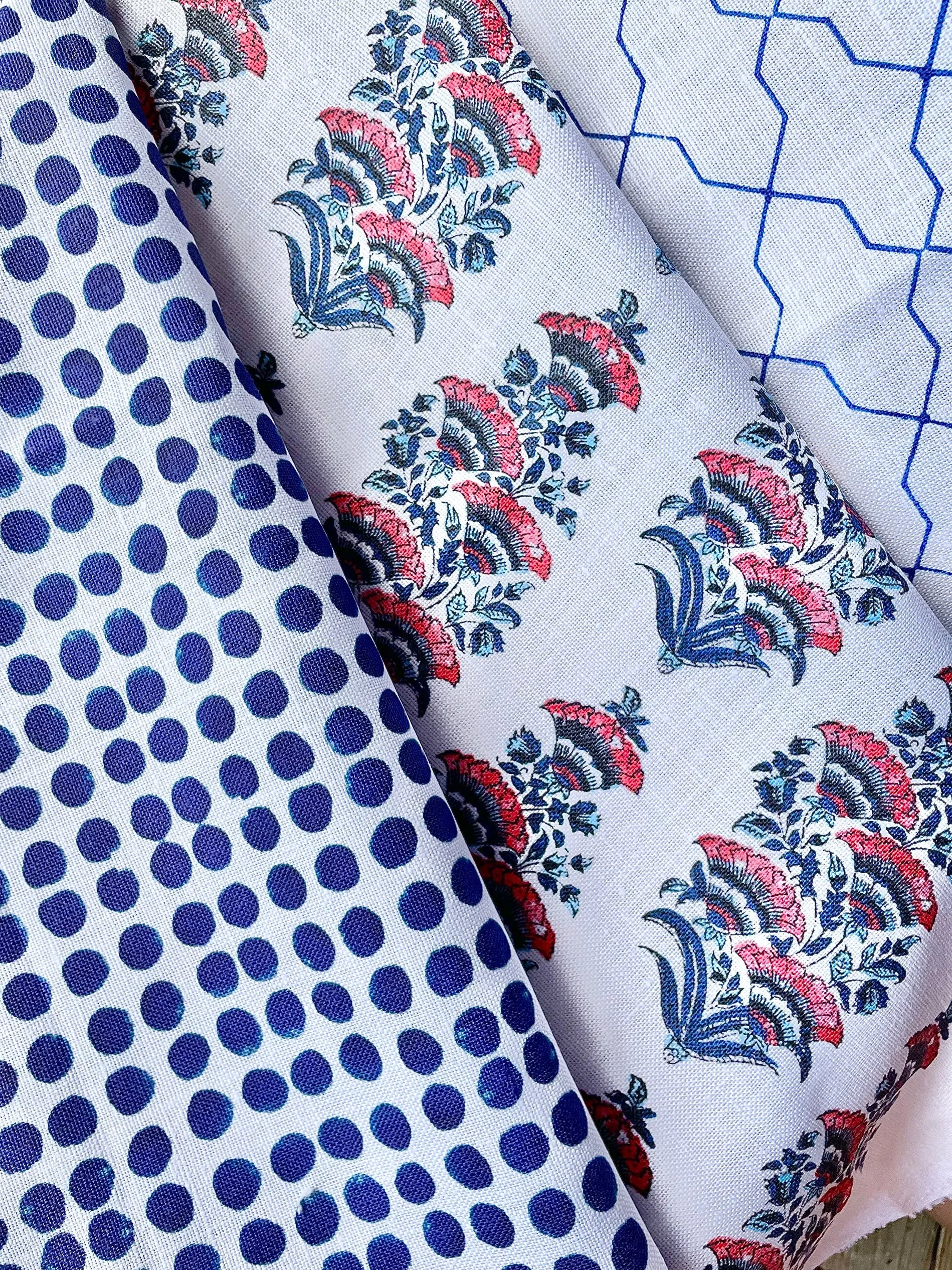 Indigo Block Printed Dots Pillow Cover: Available in 10 Sizes