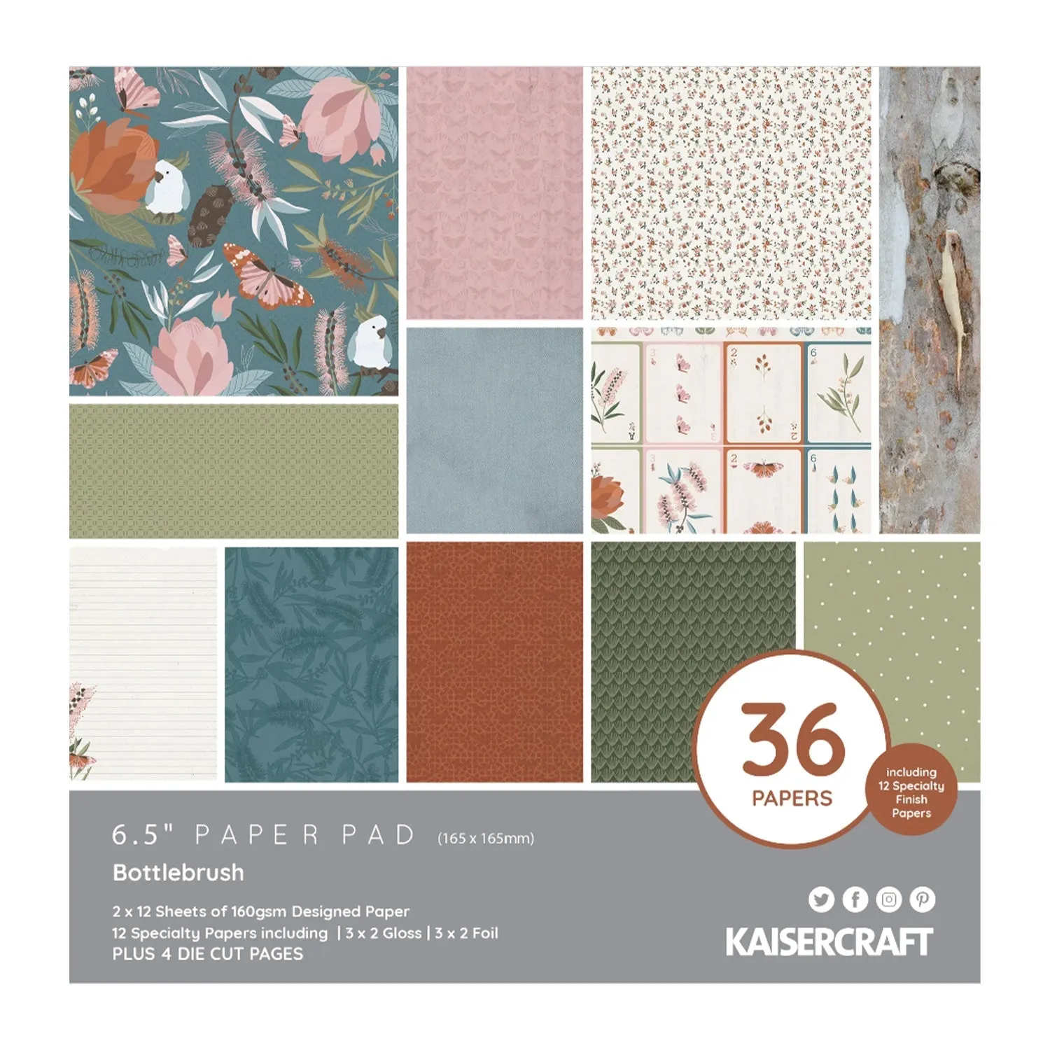 Kaisercraft 6.5"x 6.5" Paper Pad 36 Pages - Bottlebrush*