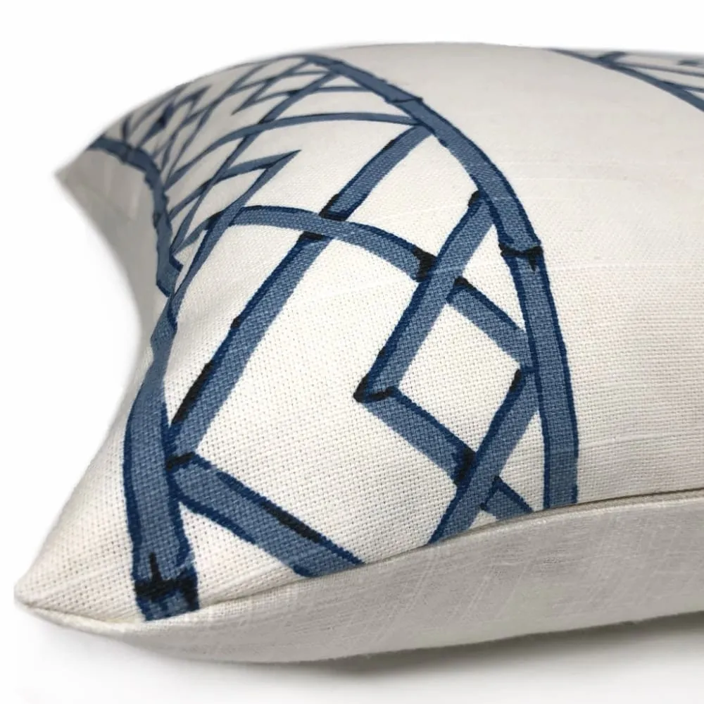 Kravet Latticely Ultramarine Blue White Trellis Linen Pillow Cover