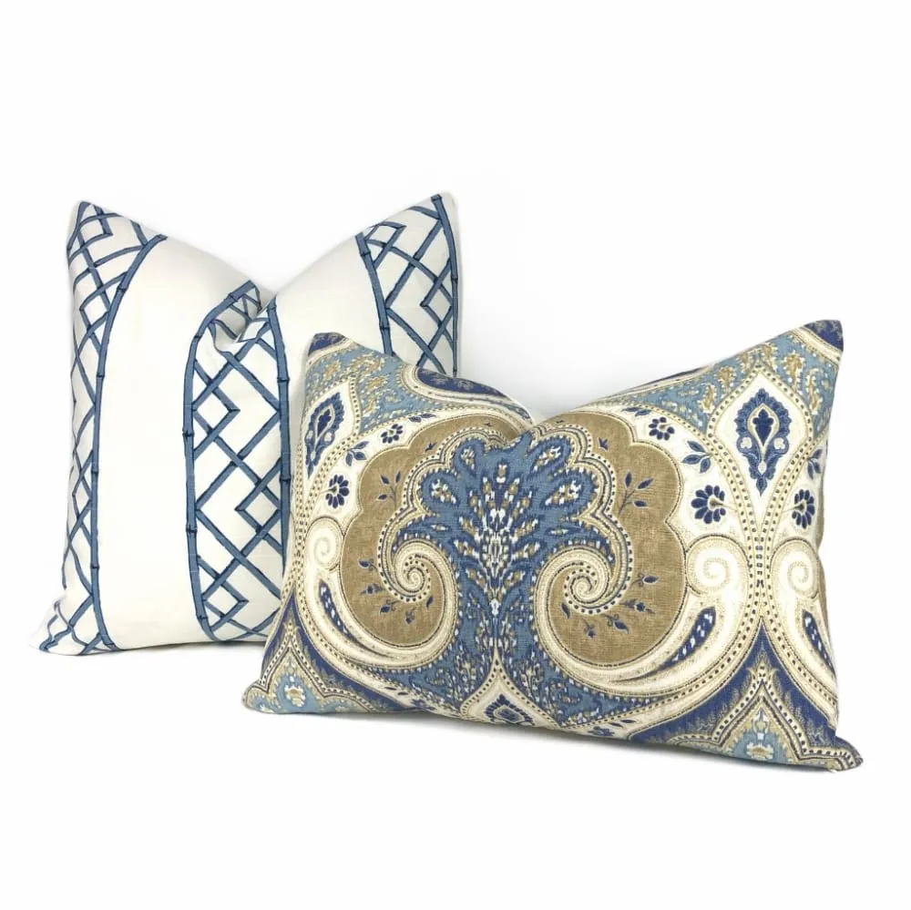 Kravet Latticely Ultramarine Blue White Trellis Linen Pillow Cover