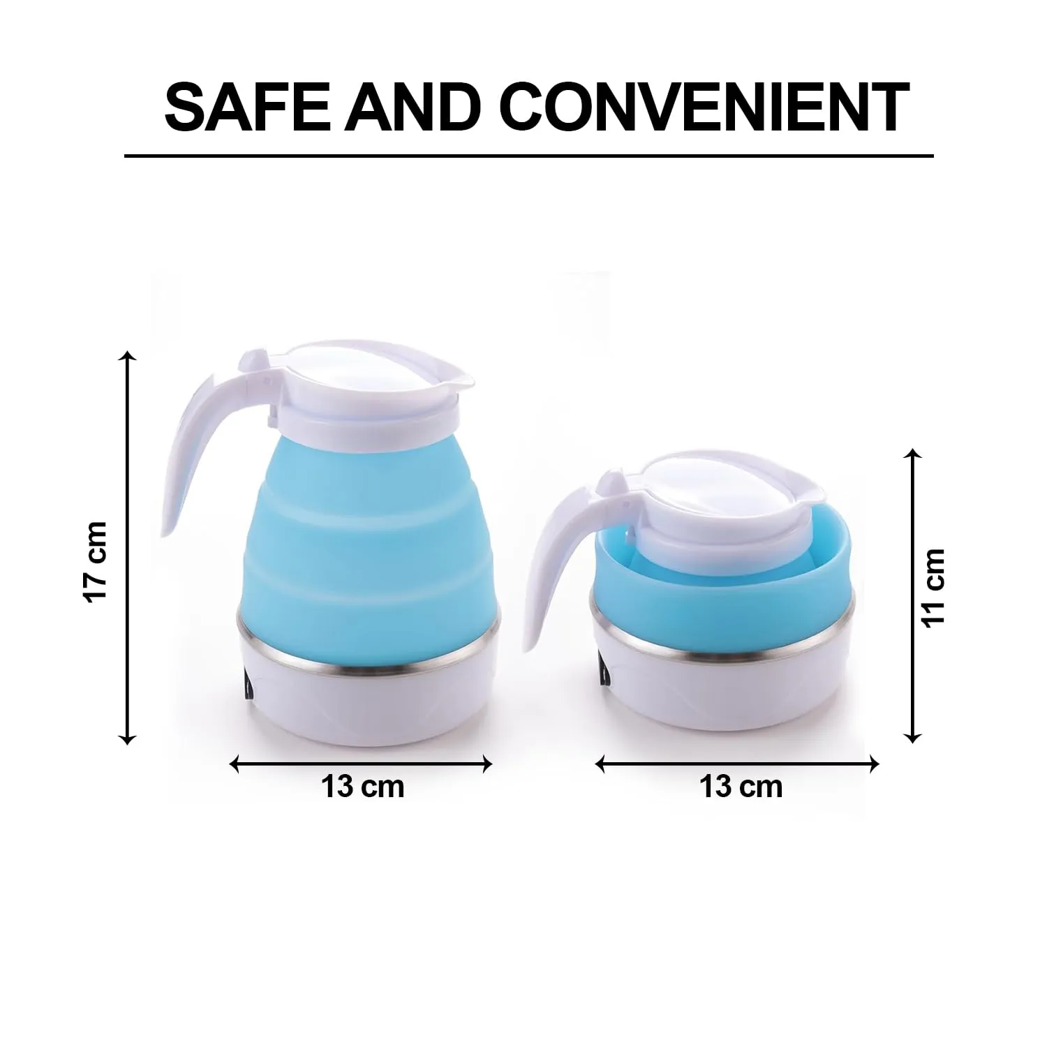 Kuber Industries Pack of 2 Foldable Electric Kettle 600 ML|Silicone Body With 304-Stainless Steel Base|Leak Proof Design|Multipurpose Portable Electric Kettle for Travel, Office & Home|600W|Blue