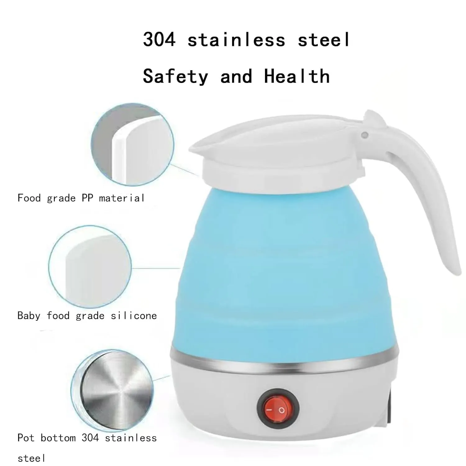 Kuber Industries Pack of 2 Foldable Electric Kettle 600 ML|Silicone Body With 304-Stainless Steel Base|Leak Proof Design|Multipurpose Portable Electric Kettle for Travel, Office & Home|600W|Blue