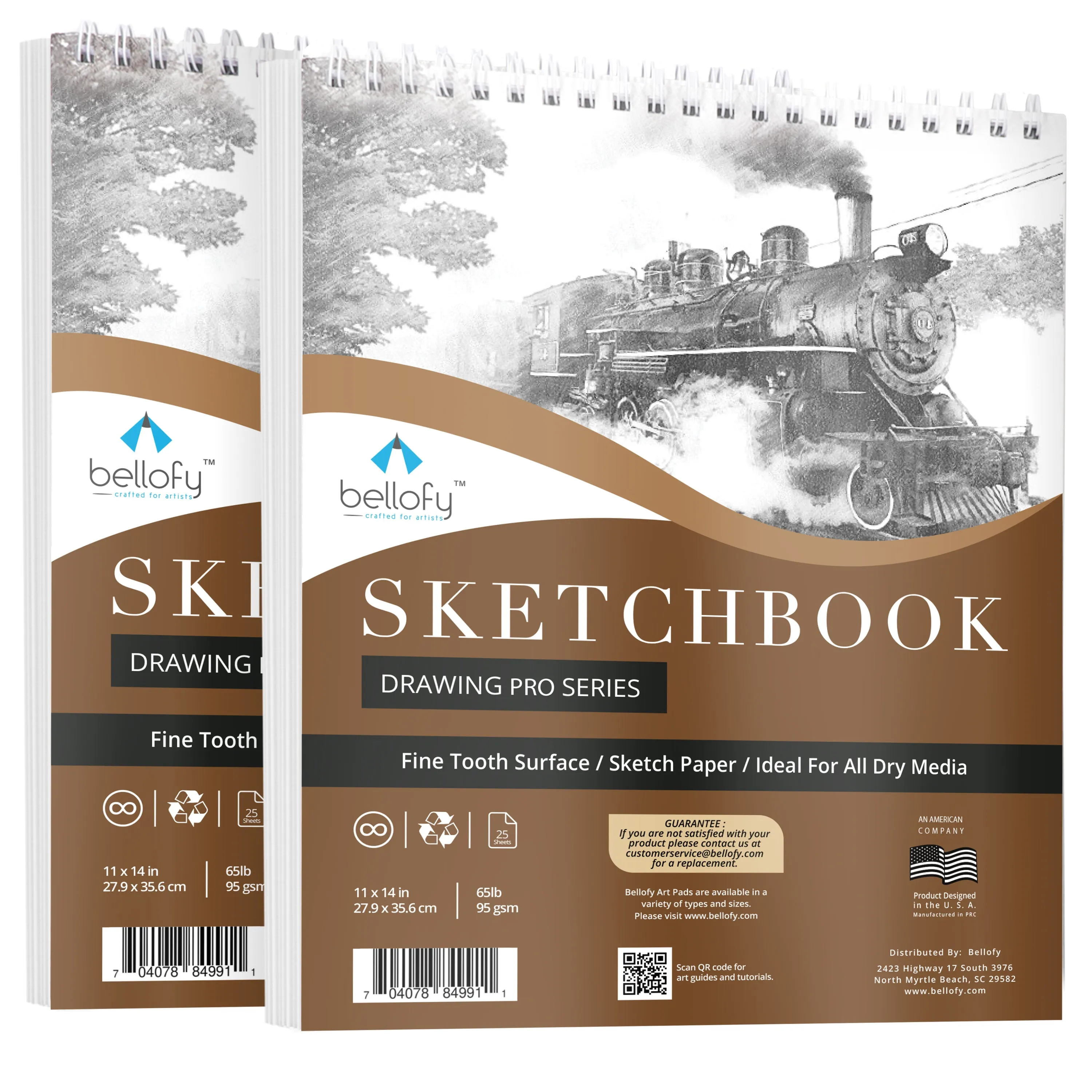 Large Sketchbook Set of 2 - 25 Sheets/Pad - 11x14 Inch - Art Supplies for Artists, Beginners & Kids