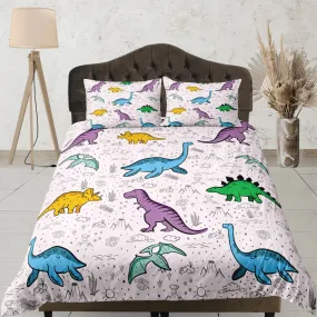 Lavender purple dinosaur bedding, kids bedding full, cute duvet cover set, nursery bed decor, colorful bedding, baby dinosaur, toddler